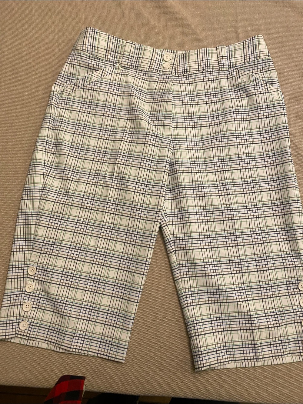 Nike White Plaid Kids Shorts with Navy and Light Green Stripe